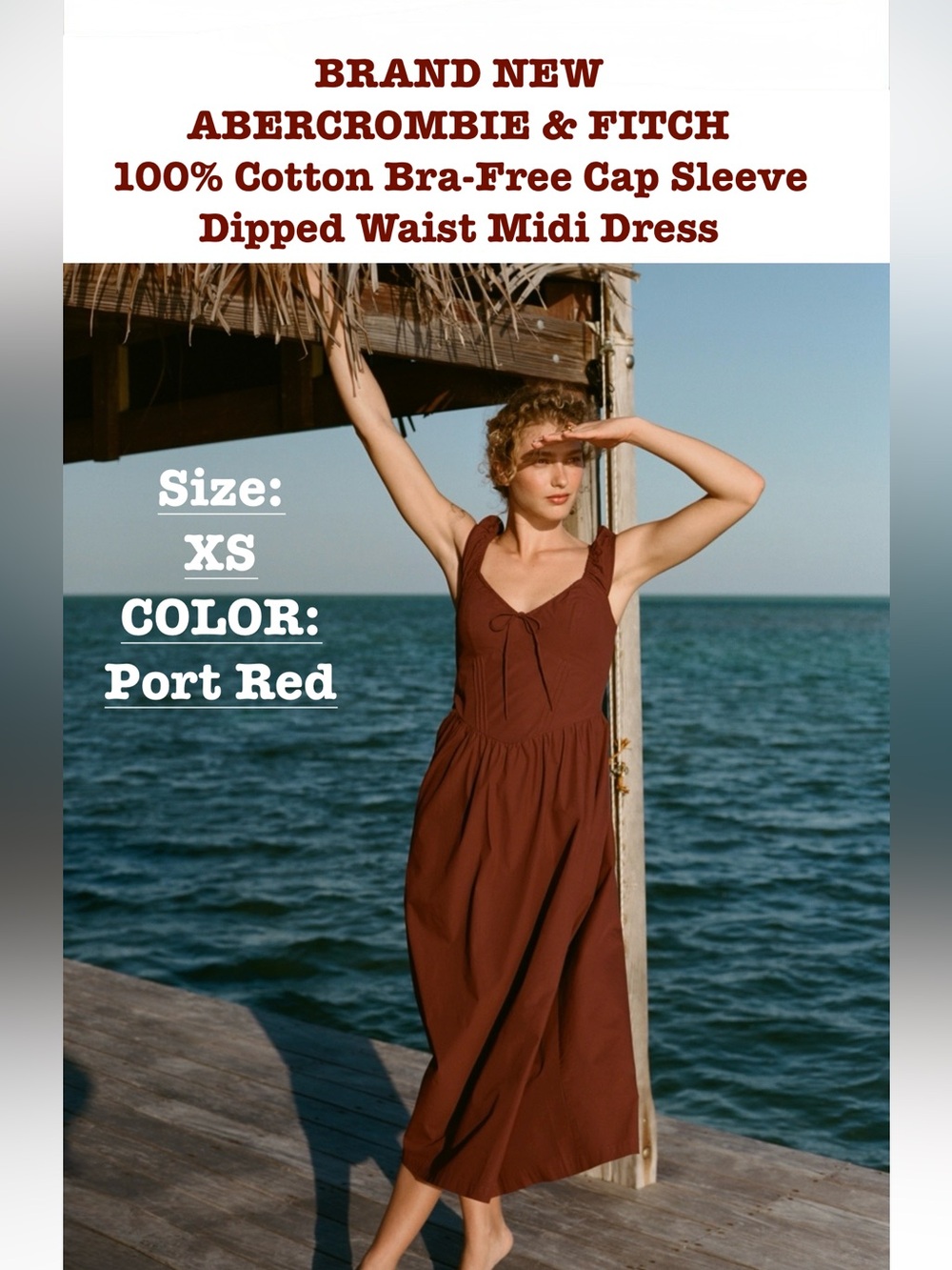 ABERCROMBIE & FITCH 100% Cotton Bra-Free Cap Sleeve Dipped Waist Midi Dress